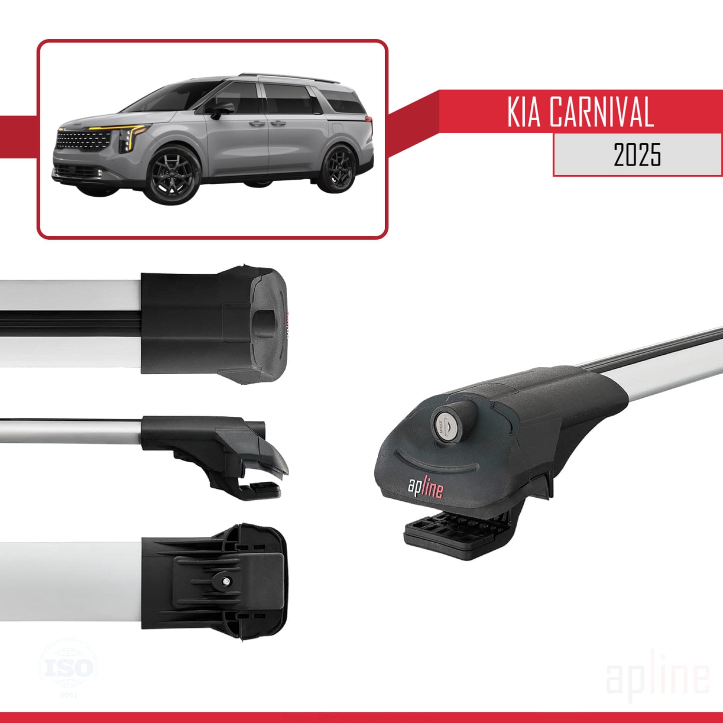 Compatible avec Kia Carnival 2025 ACE-1 Barres de Toit Railing Porte-Bagages de Voiture Gris Aluminium 3 Barres