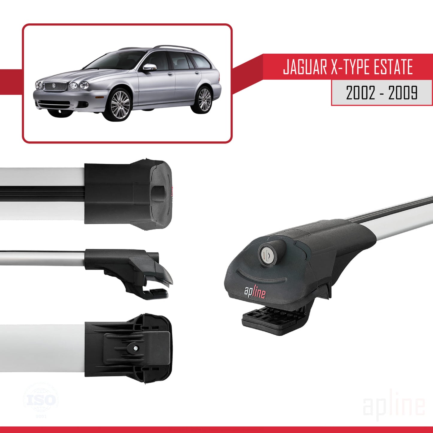 Compatible avec Jaguar X-Type Estate 2002-2009 ACE-1 Barres de Toit Railing Porte-Bagages de Voiture Gris Aluminium 3 Barres