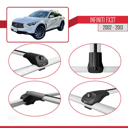 Compatible avec Infiniti FX37 2002-2013 ACE-1 Barres de Toit Railing Porte-Bagages de Voiture Gris Aluminium 2 Barres