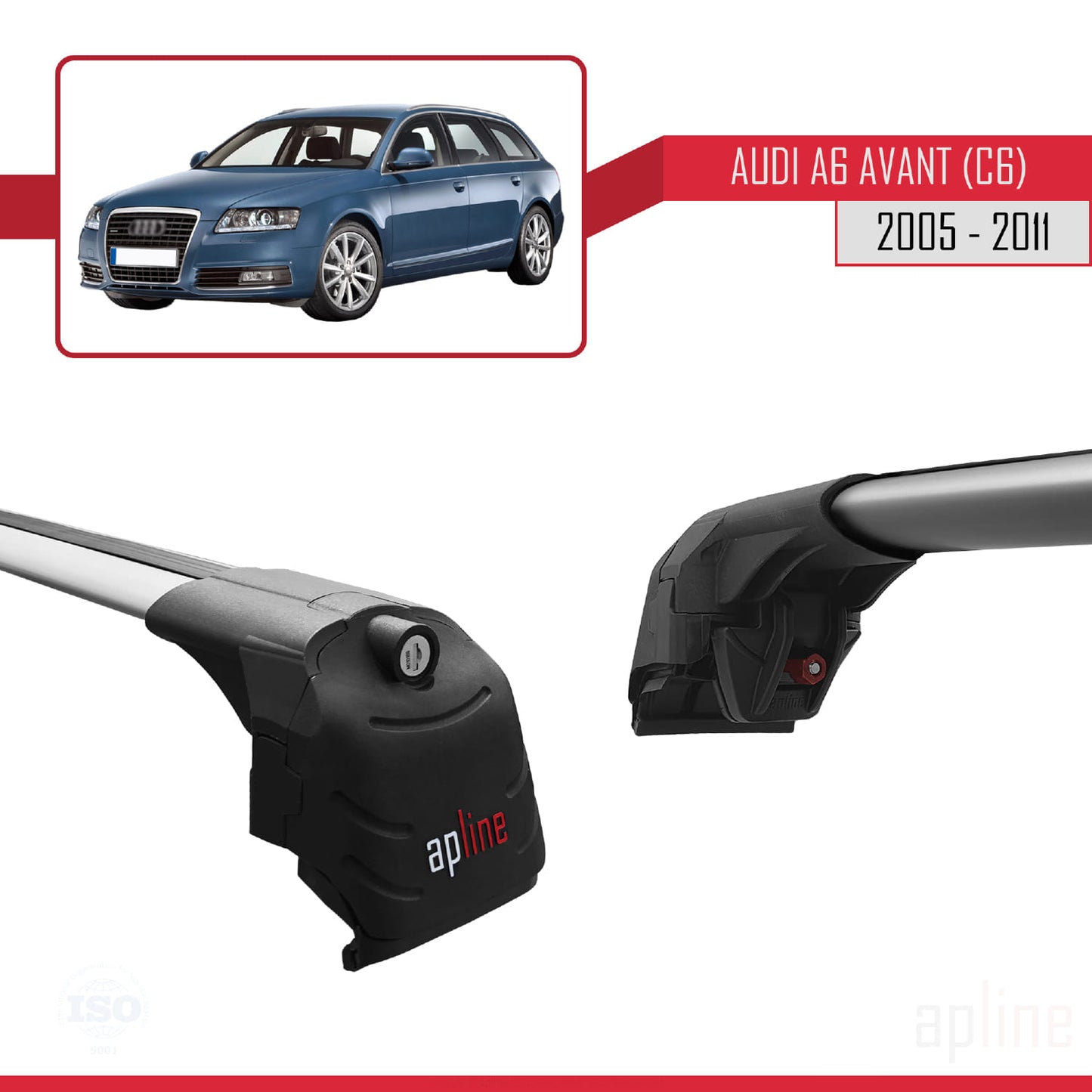 Compatibile con A6 (C6) Avant 2005-2011 ACE-2 Barre portatutto per auto Portapacchi Alluminio grigio 2 barre