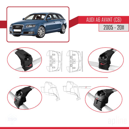 Compatibile con A6 (C6) Avant 2005-2011 ACE-2 Barre portatutto per auto Portapacchi Alluminio grigio 2 barre