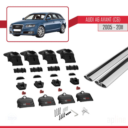 Compatibile con A6 (C6) Avant 2005-2011 ACE-2 Barre portatutto per auto Portapacchi Alluminio grigio 2 barre