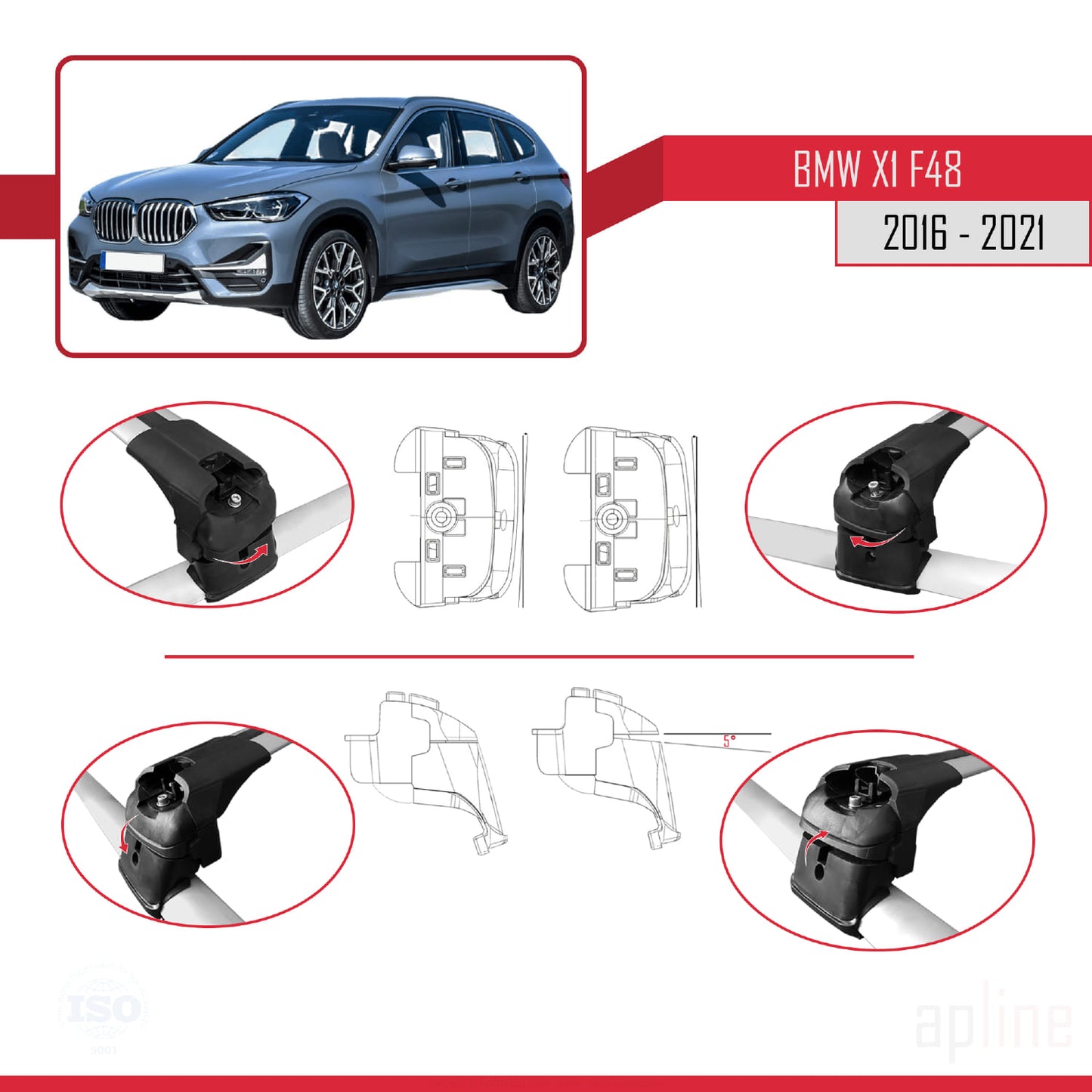 Compatibile con BMW X1 (F48) 2016-2022 ACE-2 Barre portatutto per auto Portapacchi in alluminio grigio 2 barre
