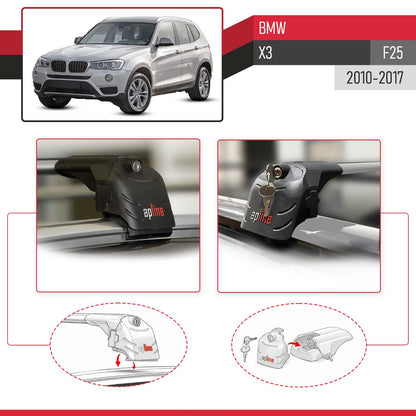 Compatible with BMW X3 (F25) 2011-2017 ACE-2 Car Roof Rack Cross Bar Grey Aluminium 2 Bars