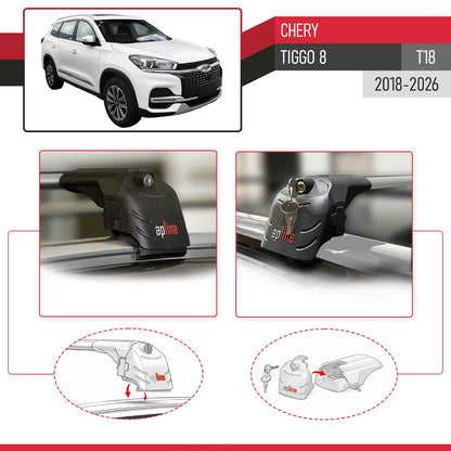 Compatible with Chery Tiggo 8 2018-2024 ACE-2 Car Roof Rack Cross Bar Grey Aluminium 2 Bars