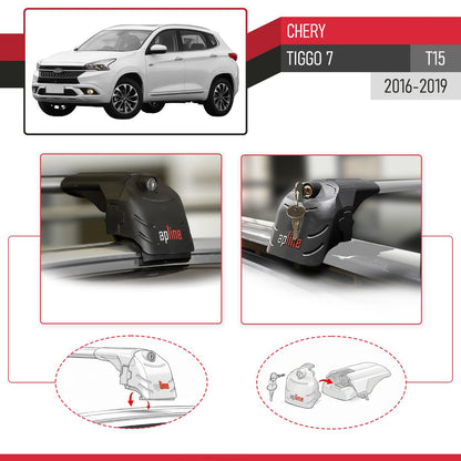 Compatible with Chery Tiggo 7 (T15) 2016-2019 ACE-2 Car Roof Rack Cross Bar Grey Aluminium 2 Bars