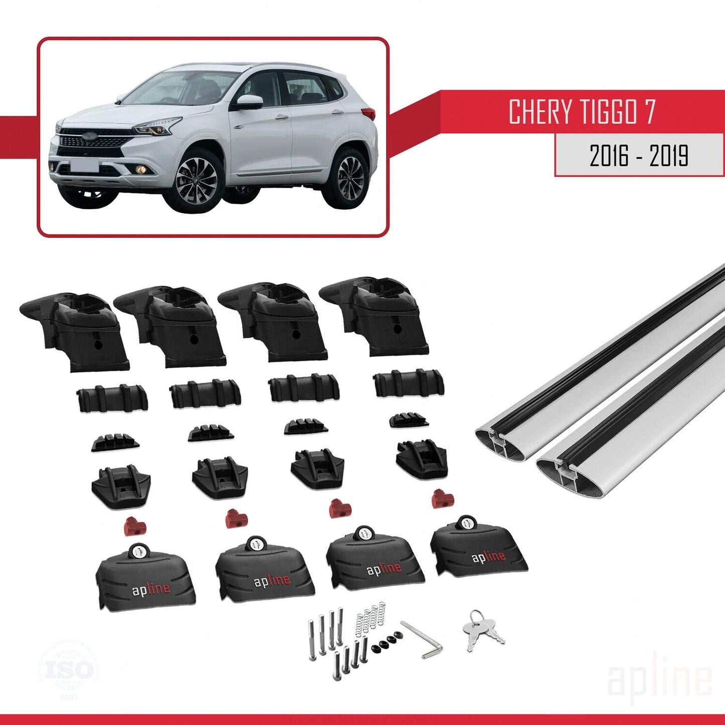 Compatibile con Chery Tiggo 7 (T15) 2016-2019 ACE-2 Barre portatutto per auto Portapacchi in alluminio grigio 2 barre