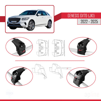 Compatible with Genesis GV70 (JK1) 2022-2025 ACE-2 Car Roof Rack Cross Bar Grey Aluminium 2 Bars