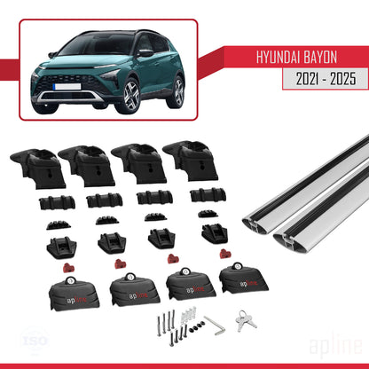 Compatible avec Hyundai Bayon (BC3) 2021-2025 ACE-2 Barres de Toit Railing Porte-Bagages de Voiture Gris Aluminium 2 Barres