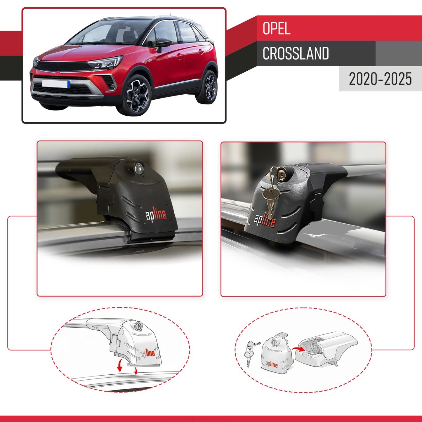 Compatible avec Opel Crossland 2020-2025 ACE-2 modèle Barres de Toit Railing Porte-Bagages de Voiture Gris Aluminium Barres