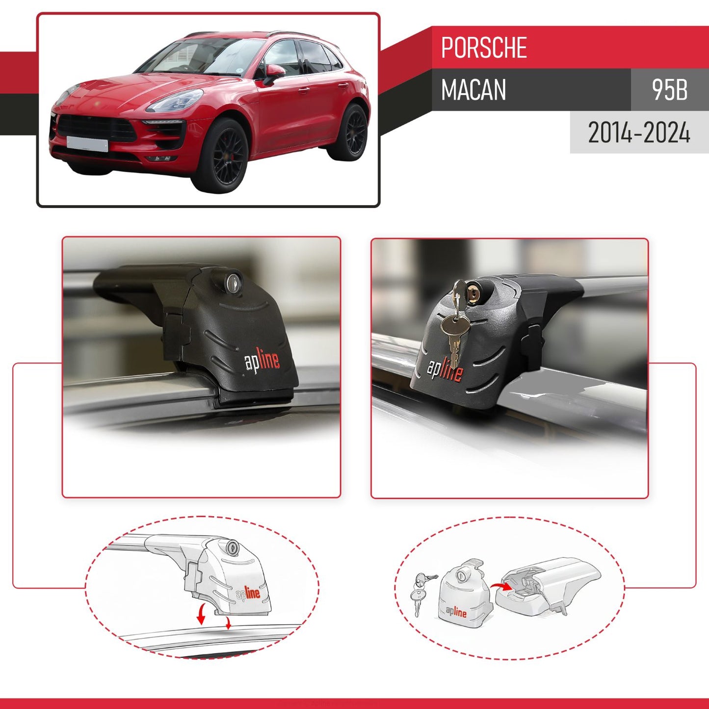 Compatible avec Porsche Macan (95B) 2014-2024 ACE-2 modèle Barres de Toit Railing Porte-Bagages de Voiture Gris Aluminium Barres