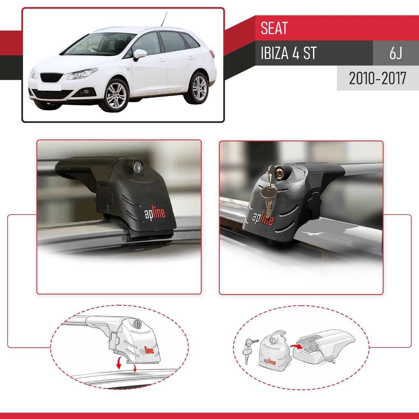 Compatible avec Seat Ibiza 4 (6J) ST 2010-2017 ACE-2 modèle Barres de Toit Railing Porte-Bagages de Voiture Gris Aluminium Barres