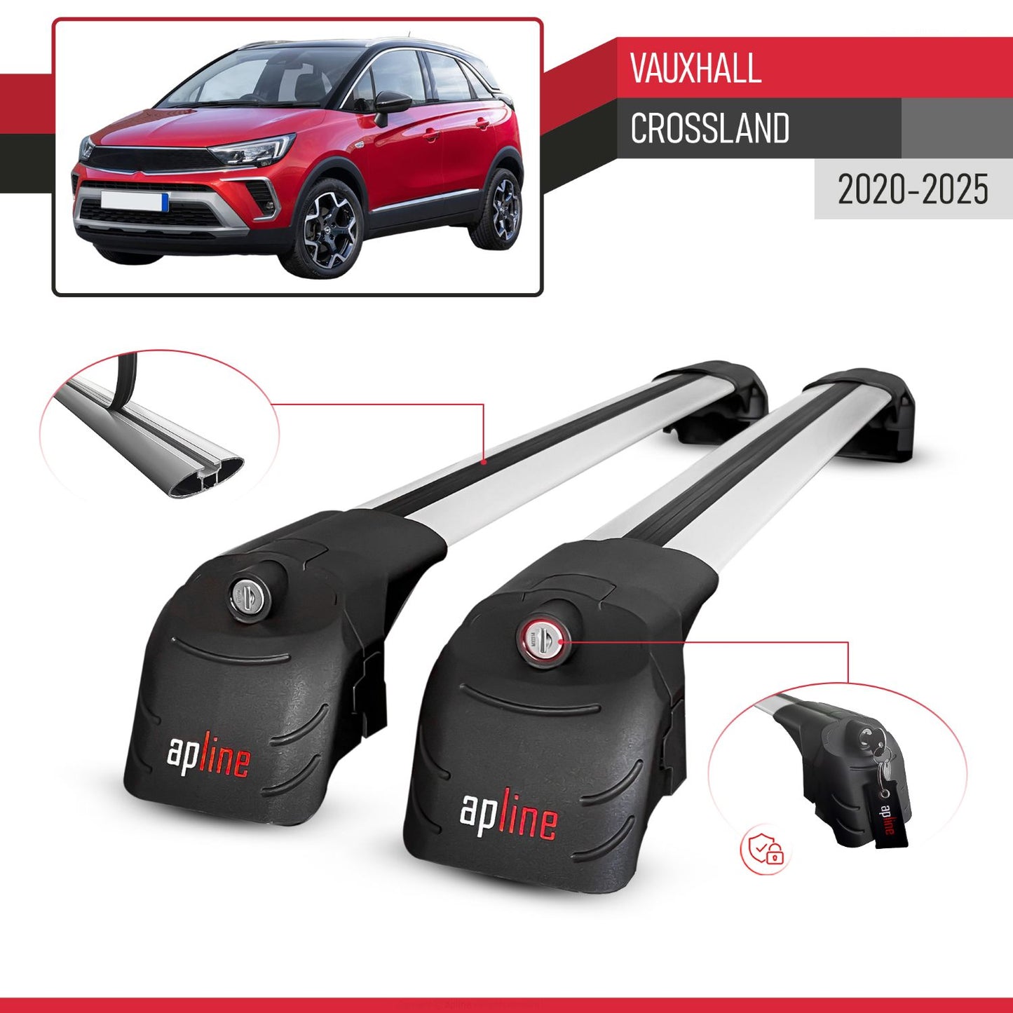 Compatible avec Vauxhall Crossland 2020-2025 ACE-2 modèle Barres de Toit Railing Porte-Bagages de Voiture Gris Aluminium Barres