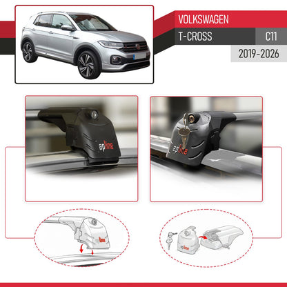 Compatible avec Volkswagen T-Cross (C11) 2019-2026 ACE-2 modèle Barres de Toit Railing Porte-Bagages de Voiture Gris Aluminium Barres