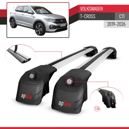 Compatible avec Volkswagen T-Cross (C11) 2019-2026 ACE-2 modèle Barres de Toit Railing Porte-Bagages de Voiture Gris Aluminium Barres