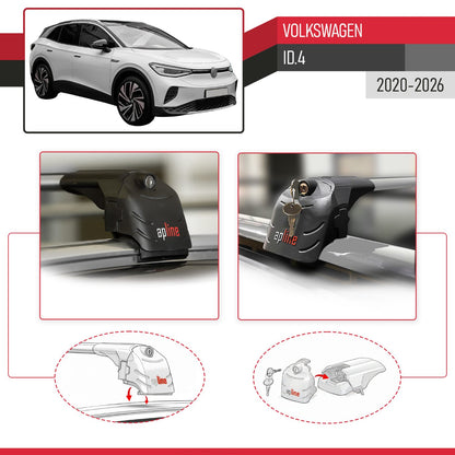 Compatible avec Volkswagen ID.4 2020-2026 ACE-2 modèle Barres de Toit Railing Porte-Bagages de Voiture Gris Aluminium Barres