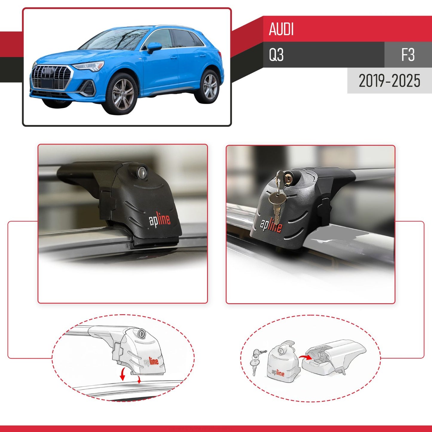 Compatible avec Audi Q3 (F3) 2019-2025 ACE-2 modèle Barres de Toit Railing Porte-Bagages de Voiture Gris Aluminium Barres