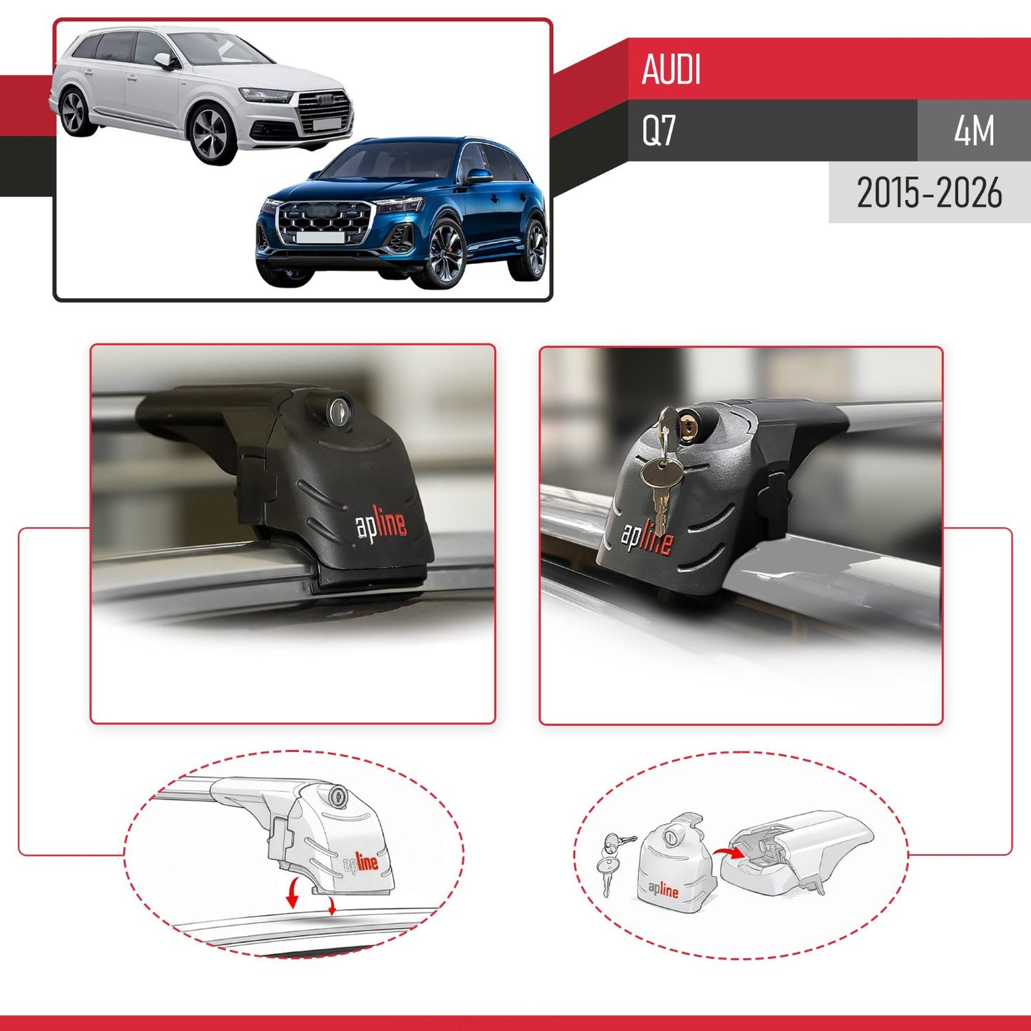 Compatible avec Audi Q7 (4M) 2015-2026 ACE-2 modèle Barres de Toit Railing Porte-Bagages de Voiture Gris Aluminium Barres