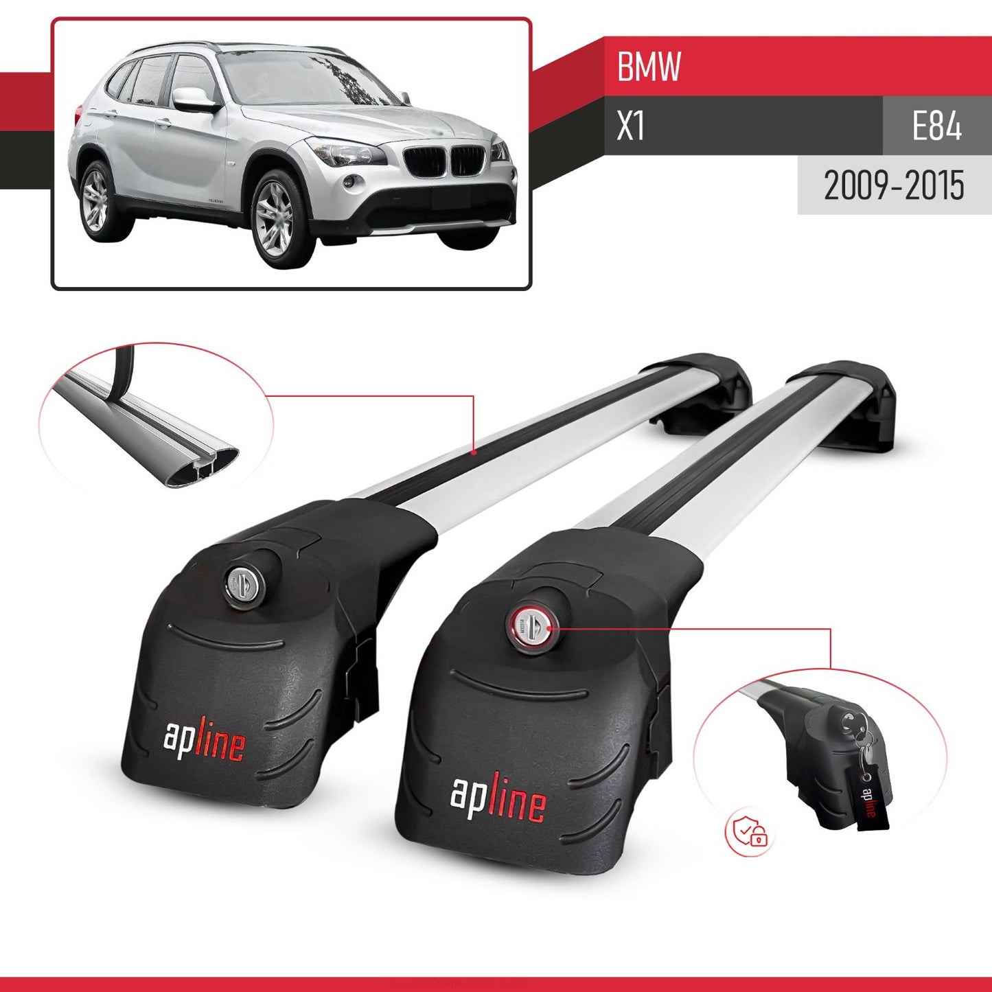 Compatible avec BMW X1 (E84) 2009-2015 ACE-2 modèle Barres de Toit Railing Porte-Bagages de Voiture Gris Aluminium Barres