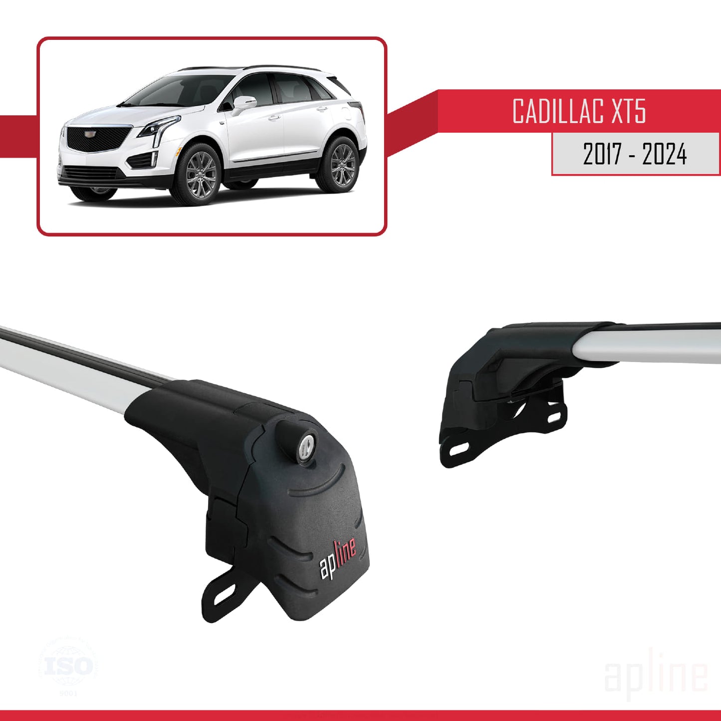 Kompatibel mit Cadillac XT5 2017-2024 ACE-2 Dachgepäckträger, Reling, Gepäckträger, graues Aluminium, 2 Stangen