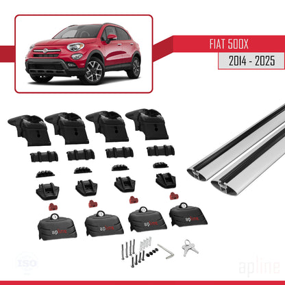 Compatible avec Fiat 500 X 2014-2025 ACE-2 Barres de Toit Railing Porte-Bagages de Voiture Gris Aluminium 2 Barres