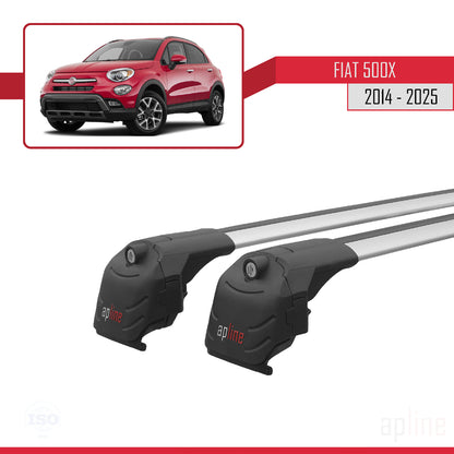 Kompatibel mit Fiat 500X 2014-2025 ACE-2 Dachgepäckträger, Reling, Gepäckträger, graues Aluminium, 2 Stangen