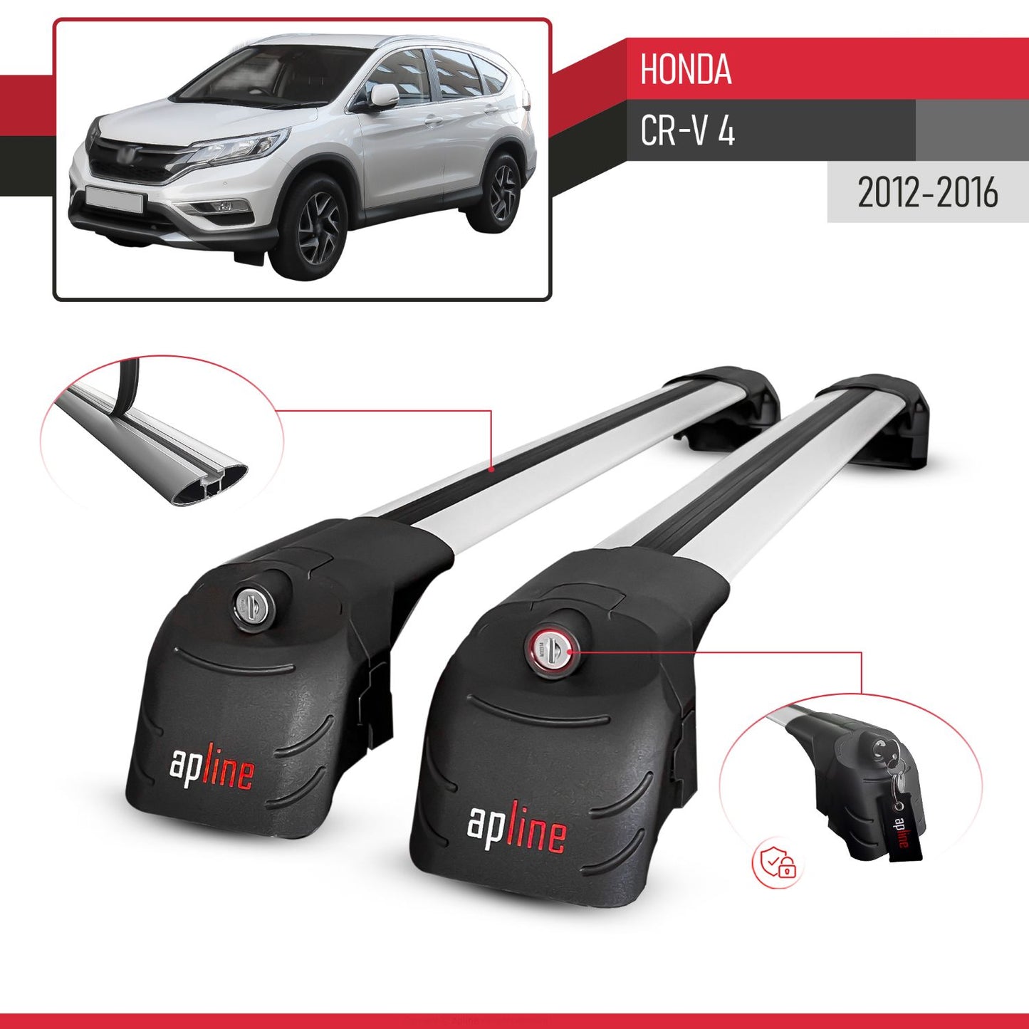 Compatible with Honda CR-V 4 2012-2016 ACE-2 Car Roof Rack Cross Bar Grey Aluminium 2 Bars
