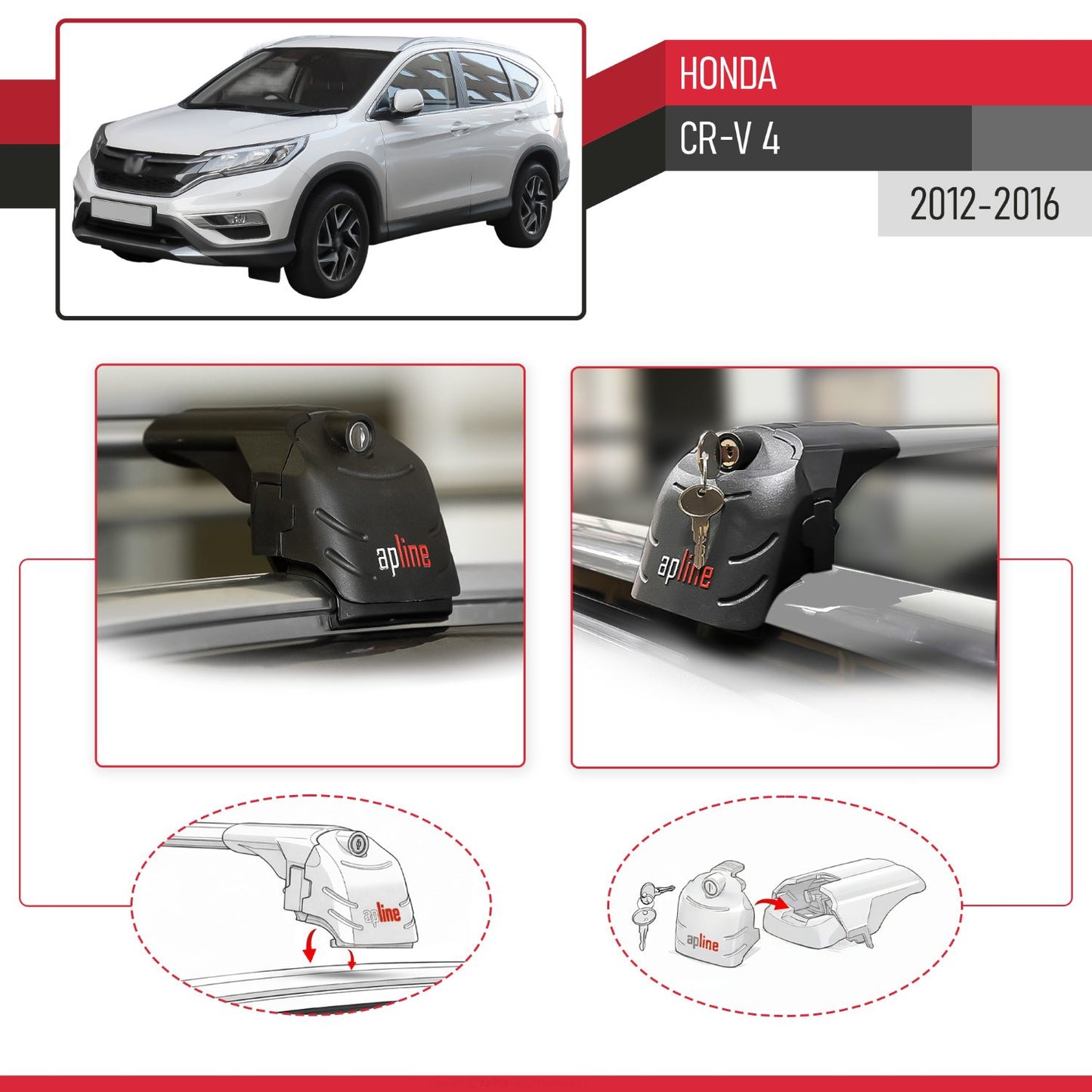 Compatible with Honda CR-V 4 2012-2016 ACE-2 Car Roof Rack Cross Bar Grey Aluminium 2 Bars