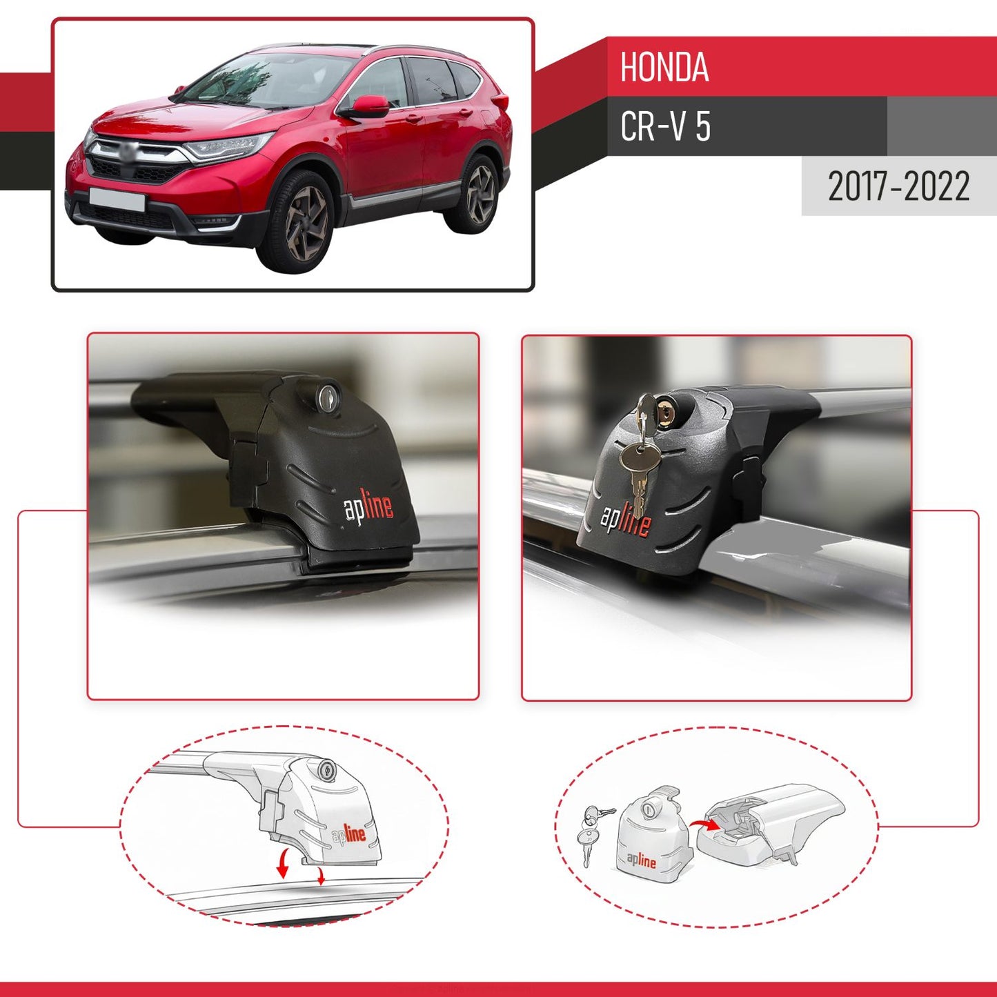 Compatible with Honda CR-V 5 2017-2022 ACE-2 Car Roof Rack Cross Bar Grey Aluminium 2 Bars