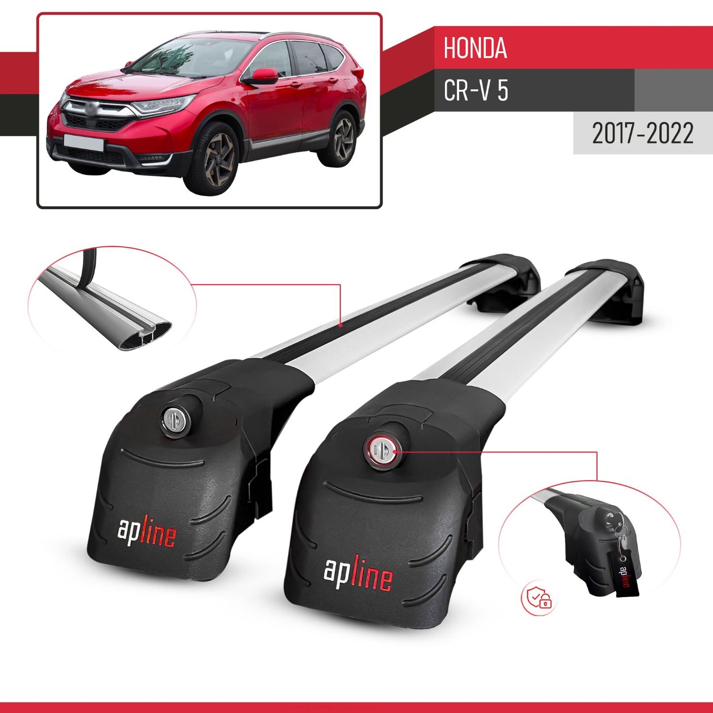 Compatible with Honda CR-V 5 2017-2022 ACE-2 Car Roof Rack Cross Bar Grey Aluminium 2 Bars