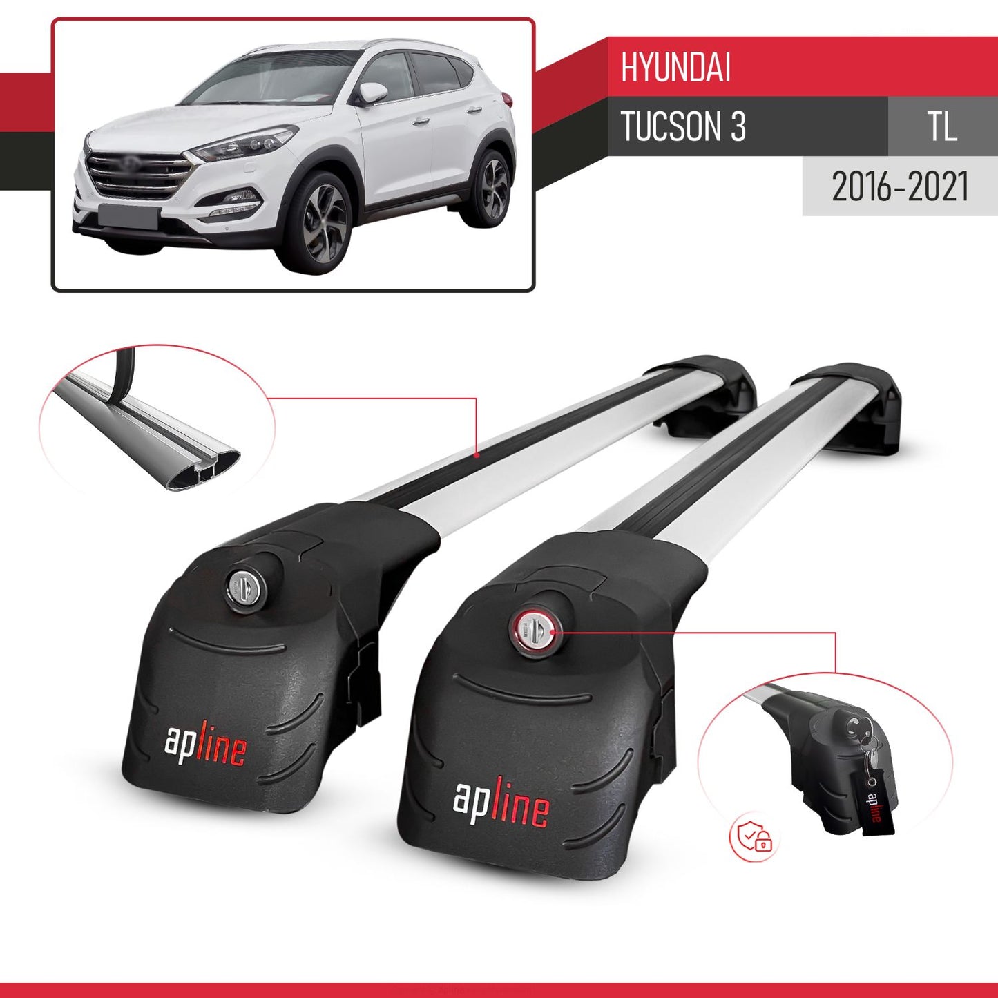 Compatible avec Hyundai Tucson 3 (TL) 2016-2021 ACE-2 modèle Barres de Toit Railing Porte-Bagages de Voiture Gris Aluminium Barres