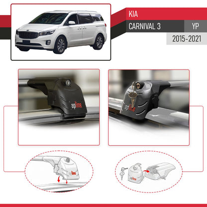 Compatible avec Kia Carnival 3 (YP) 2015-2021 ACE-2 modèle Barres de Toit Railing Porte-Bagages de Voiture Gris Aluminium Barres