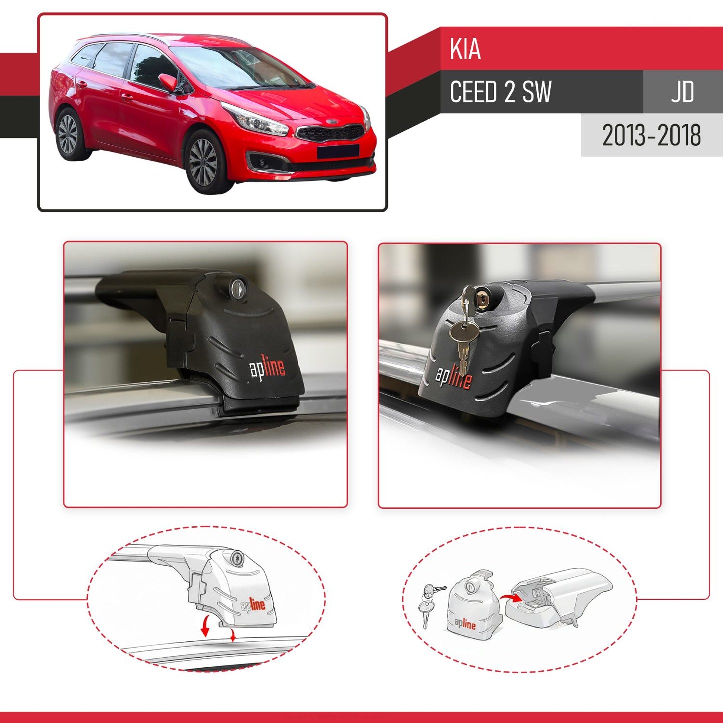 Compatible avec Kia Ceed 2 (JD) SW 2013-2018 ACE-2 modèle Barres de Toit Railing Porte-Bagages de Voiture Gris Aluminium Barres