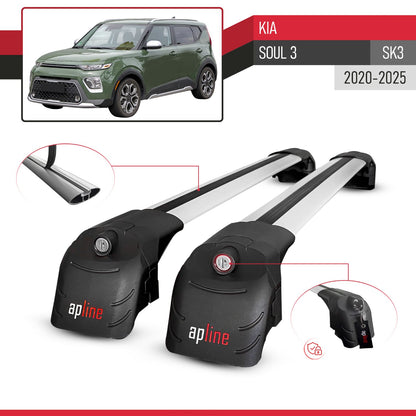 Compatible avec Kia Soul 3 (SK3) 2020-2025 ACE-2 modèle Barres de Toit Railing Porte-Bagages de Voiture Gris Aluminium Barres