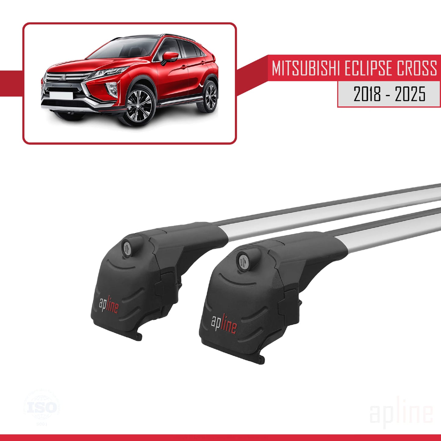 Compatible avec Mitsubishi Eclipse Cross (GK) 2018-2025 ACE-2 Barres de Toit Railing Porte-Bagages de Voiture Gris Aluminium 2 Barres