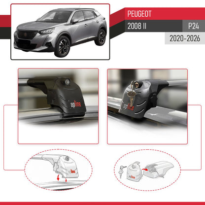 Compatible avec Peugeot 2008 II (P24) 2020-2026 ACE-2 modèle Barres de Toit Railing Porte-Bagages de Voiture Gris Aluminium Barres