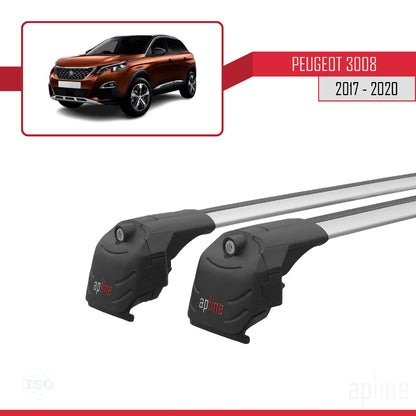 Compatible with Peugeot 3008 II (P84) Pre-Facelift 2017-2020 ACE-2 Car Roof Rack Cross Bar Grey Aluminium 2 Bars