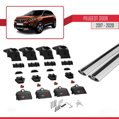 Compatible with Peugeot 3008 II (P84) Pre-Facelift 2017-2020 ACE-2 Car Roof Rack Cross Bar Grey Aluminium 2 Bars