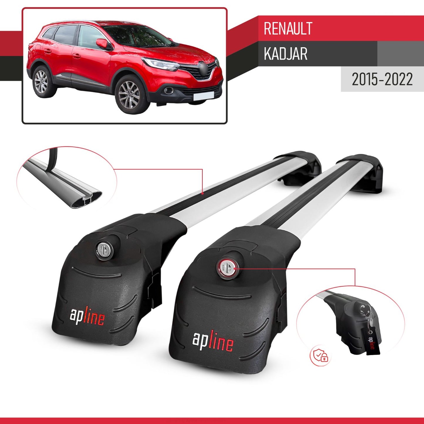 Compatible avec Renault Kadjar 2015-2022 ACE-2 modèle Barres de Toit Railing Porte-Bagages de Voiture Gris Aluminium Barres