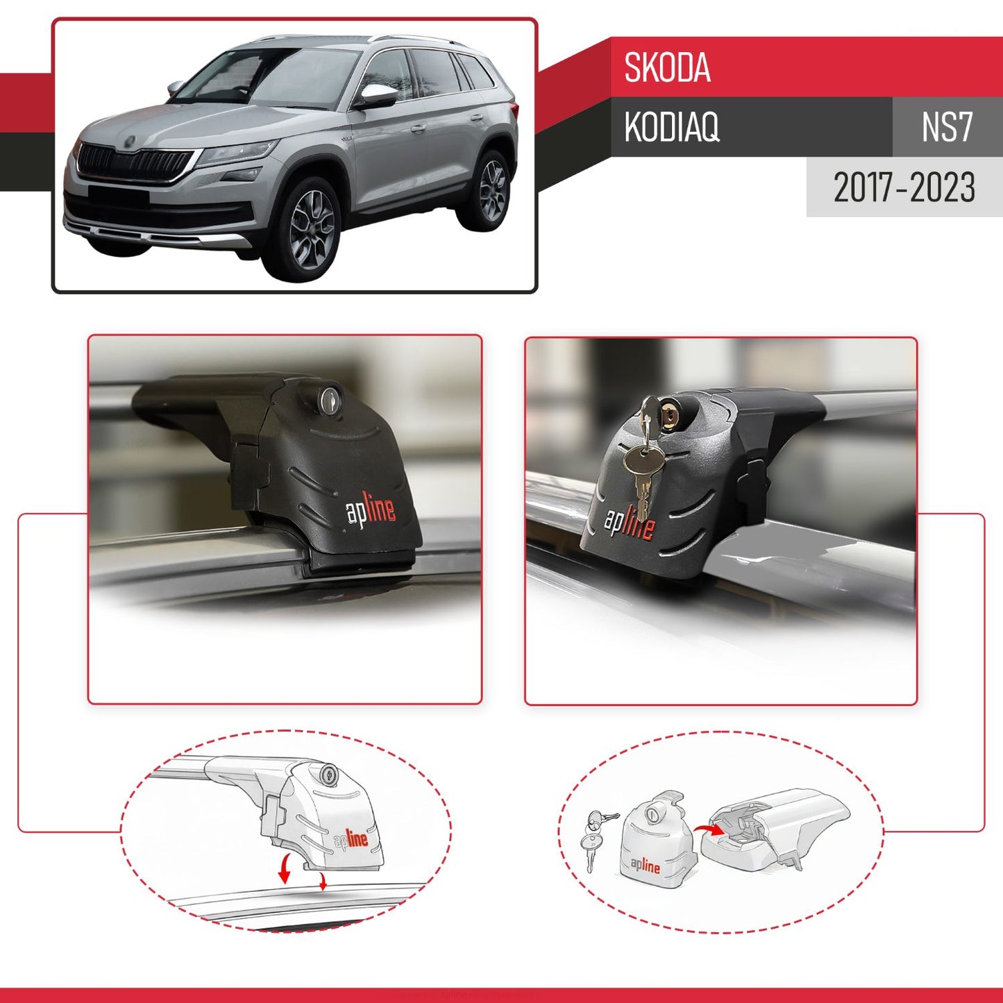 Compatible avec Skoda Kodiaq (NS7) 2017-2023 ACE-2 modèle Barres de Toit Railing Porte-Bagages de Voiture Gris Aluminium Barres