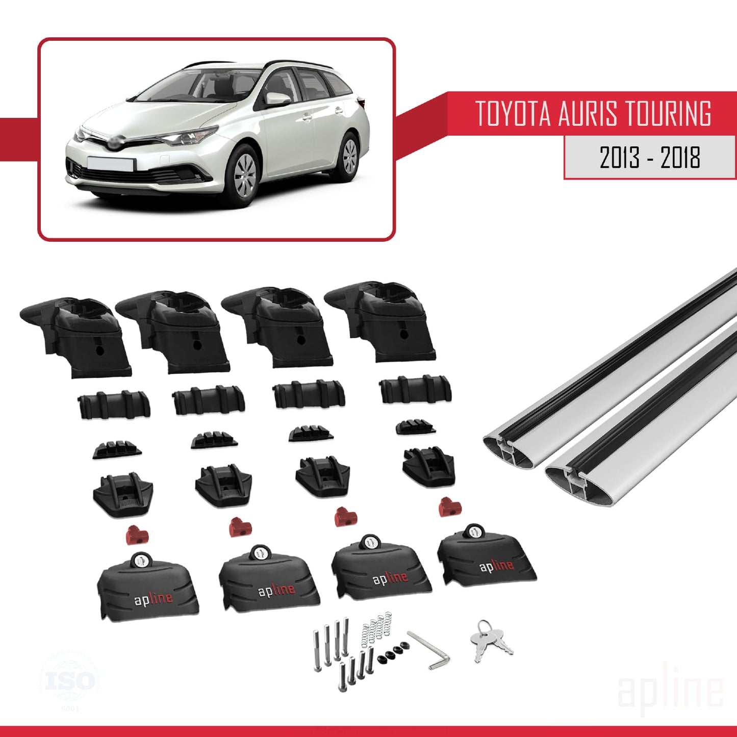 Compatible avec Toyota Auris 2 (E180) Touring Sports 2013-2018 ACE-2 Barres de Toit Railing Porte-Bagages de Voiture Gris Aluminium 2 Barres