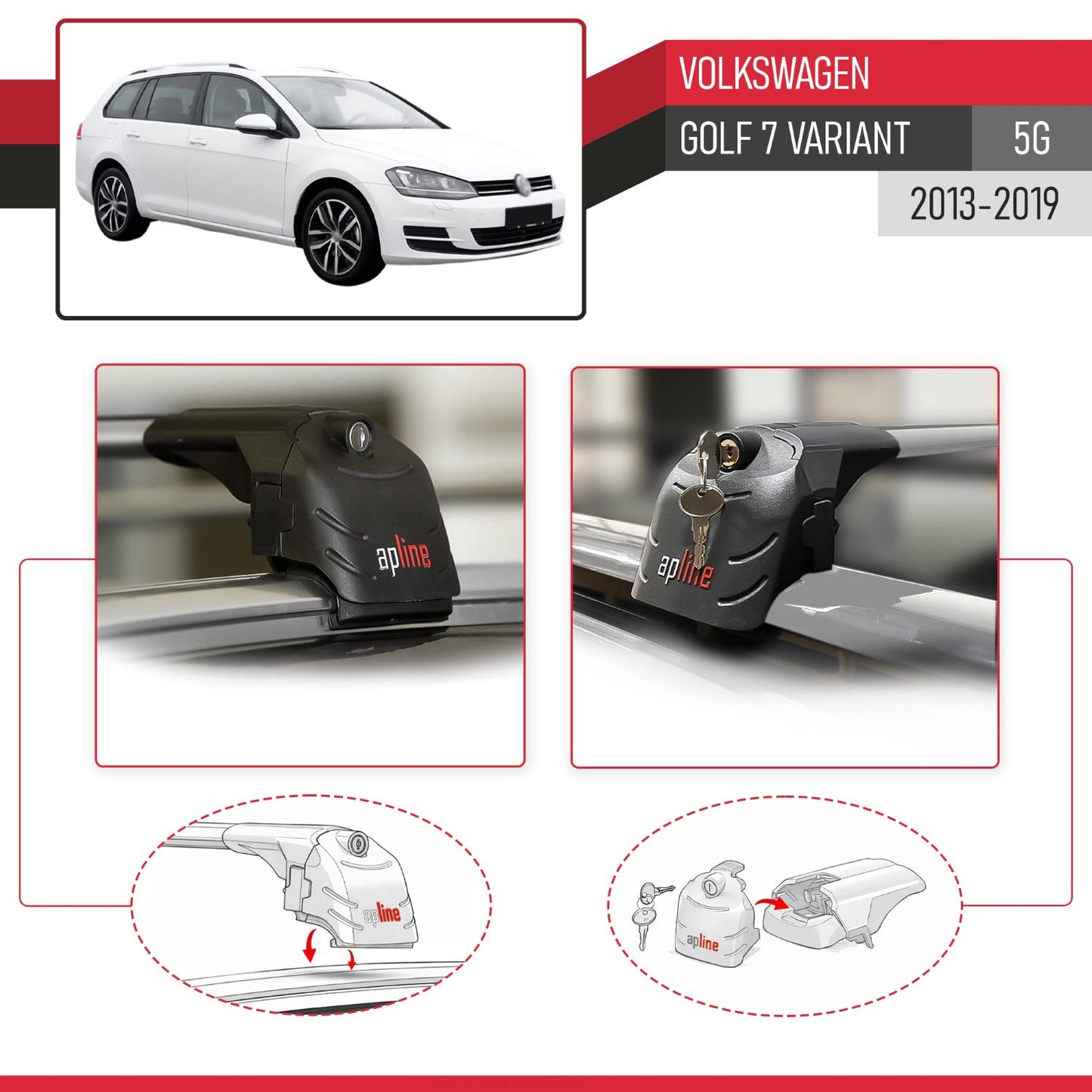 Compatible avec Volkswagen Golf 7 (5G) Variant 2013-2019 ACE-2 modèle Barres de Toit Railing Porte-Bagages de Voiture Gris Aluminium Barres