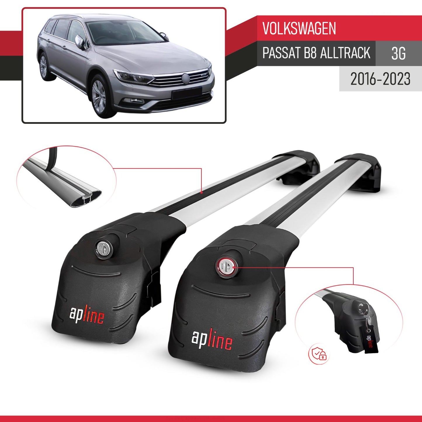 Compatible avec Volkswagen Passat B8 (3G) Alltrack 2016-2023 ACE-2 modèle Barres de Toit Railing Porte-Bagages de Voiture Gris Aluminium Barres