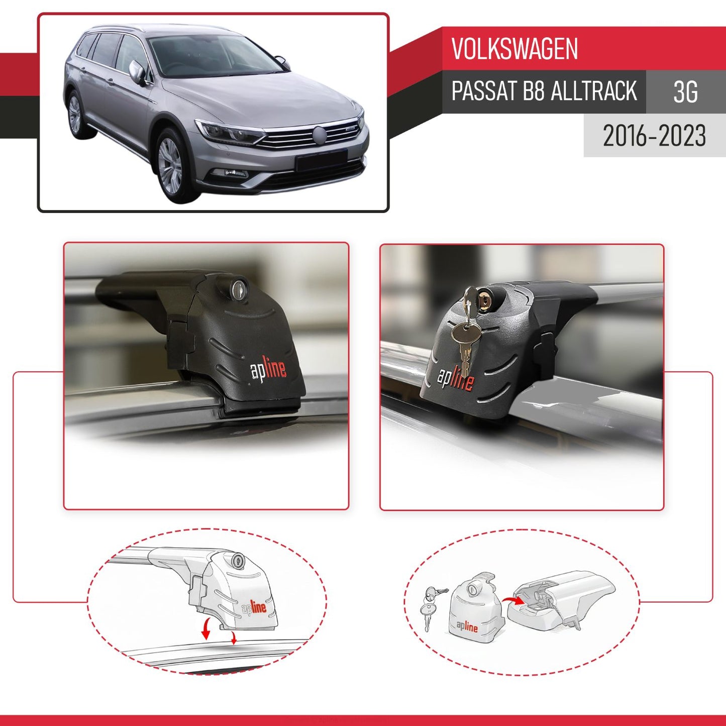 Compatible avec Volkswagen Passat B8 (3G) Alltrack 2016-2023 ACE-2 modèle Barres de Toit Railing Porte-Bagages de Voiture Gris Aluminium Barres