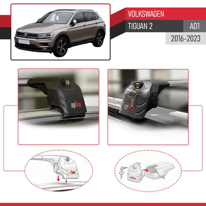 Compatible avec Volkswagen Tiguan 2 (AD1) 2016-2023 ACE-2 modèle Barres de Toit Railing Porte-Bagages de Voiture Gris Aluminium Barres
