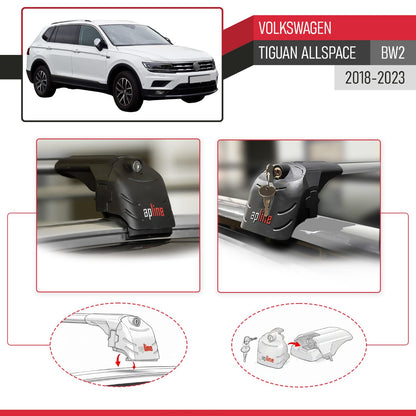 Compatible avec Volkswagen Tiguan Allspace (BW2) 2018-2023 ACE-2 modèle Barres de Toit Railing Porte-Bagages de Voiture Gris Aluminium Barres