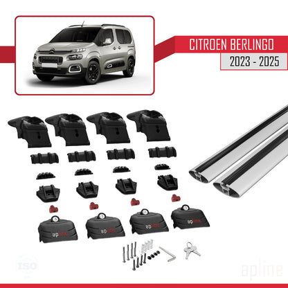 Compatible avec Citroen Berlingo 3 (K9) 2023-2025 ACE-2 Barres de Toit Railing Porte-Bagages de Voiture Gris Aluminium 2 Barres