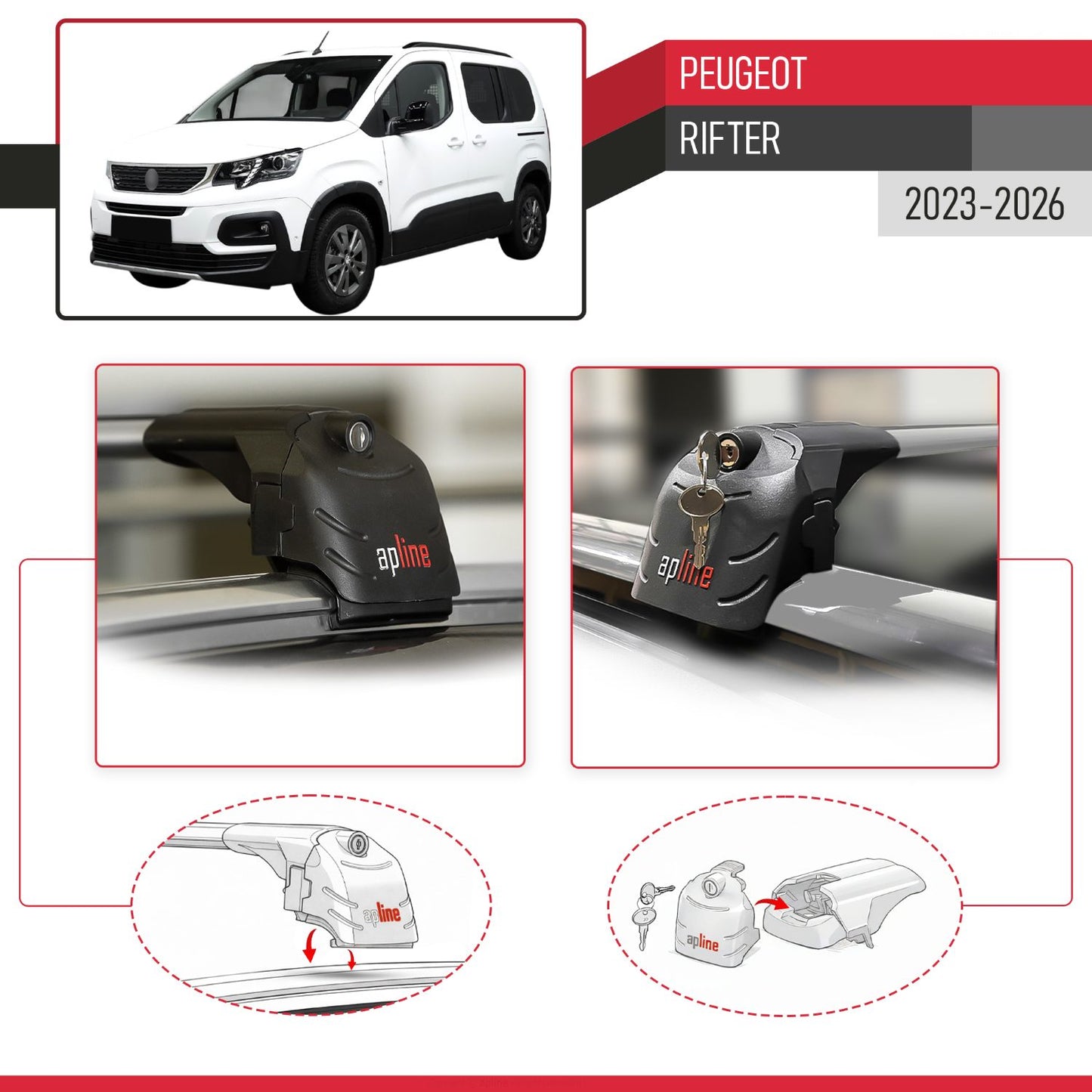 Compatible avec Peugeot Rifter 2023-2026 ACE-2 modèle Barres de Toit Railing Porte-Bagages de Voiture Gris Aluminium Barres