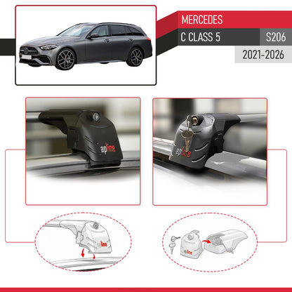 Compatible avec Mercedes C Class 5 (S206) 2021-2026 ACE-2 modèle Barres de Toit Railing Porte-Bagages de Voiture Gris Aluminium Barres