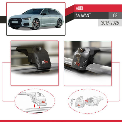 Compatible avec Audi A6 (C8) Avant 2019-2025 ACE-2 modèle Barres de Toit Railing Porte-Bagages de Voiture Gris Aluminium Barres